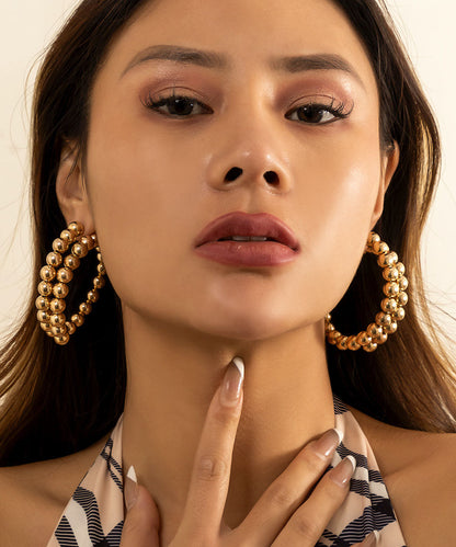 Gold Metal Alloy Ball Hoop Earrings