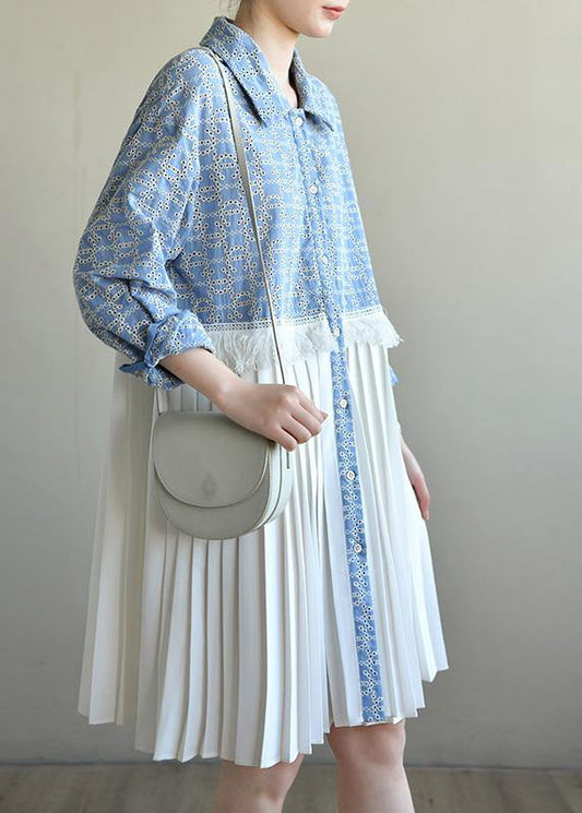 Blue Print Patchwork Spring Vacation Dress