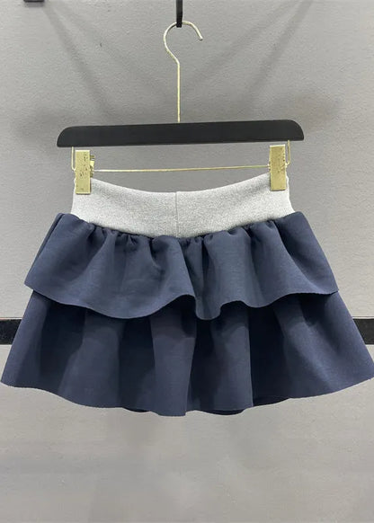 Natural Grey Elastic Waist Drawstring a Line Skirts