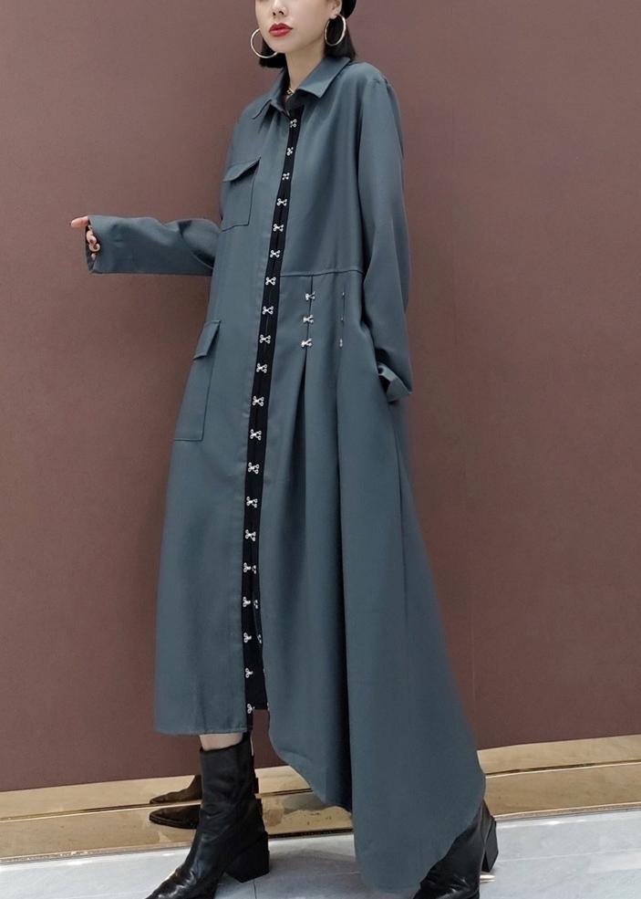 French Lapel Asymmetric Spring Tunic Design Gray Dress