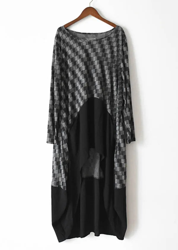 Original Black Plaid Asymmetrical Patchwork Cotton Two Piece Set Clothing Summer