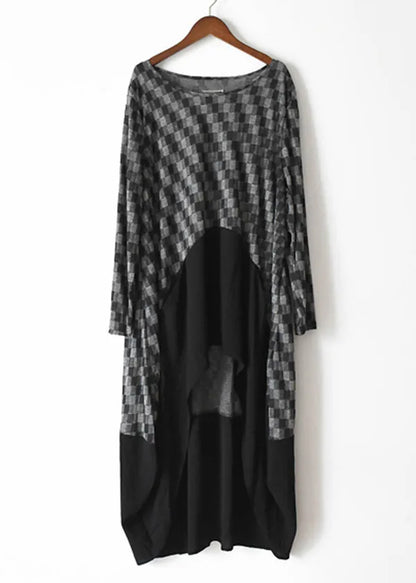 Original Black Plaid Asymmetrical Patchwork Cotton Two Piece Set Clothing Summer