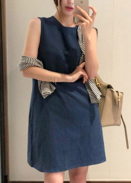 Loose Navy O-neck Long Dresses Summer