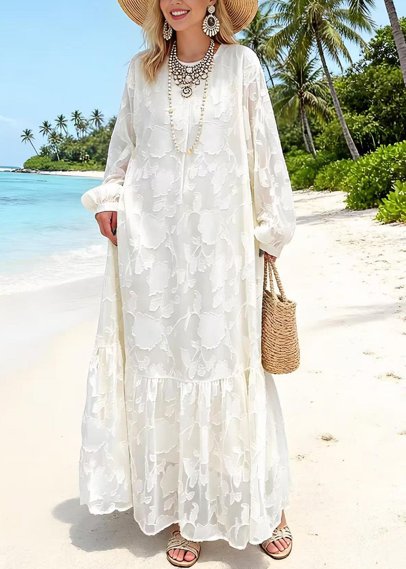 White O Neck Embroidered Lace Dresses Spring
