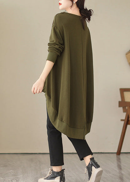 Black O Neck Low High Design Cotton Tops Spring