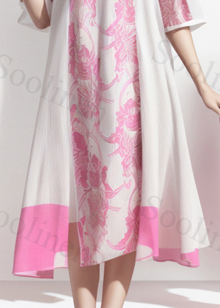 Natural Rose Oversized Patchwork Silk Vacation Dresses Summer