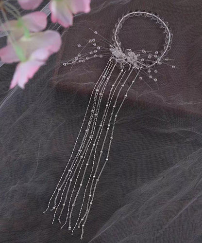White Alloy Crystal Pearl Tassel Hairpin