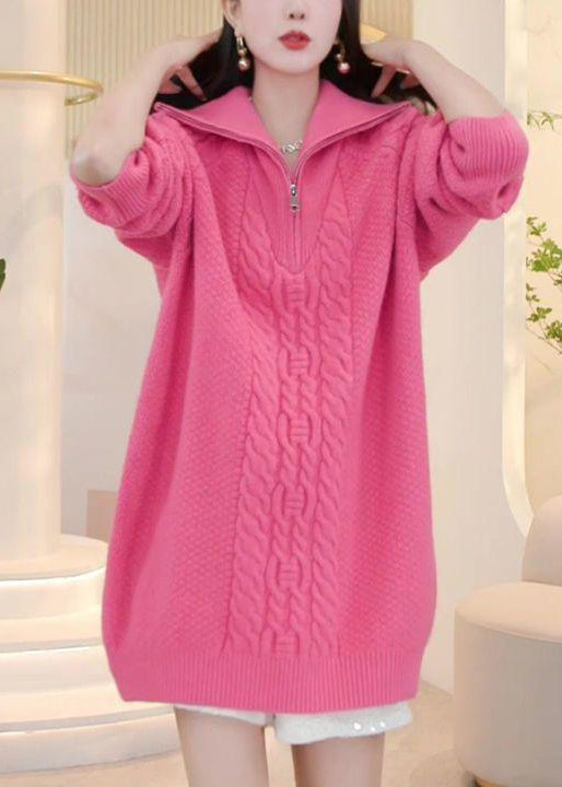 Purple Zip Up Cozy Knit Sweaters Winter