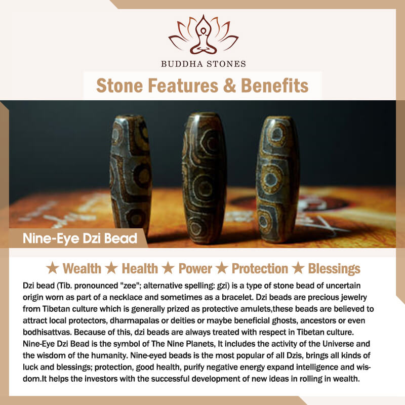 Buddha Stones Nine-eye Dzi Bead Wealth Protection Necklace