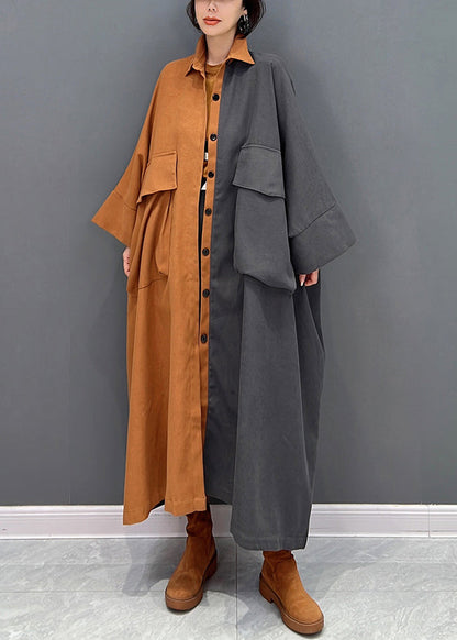 Grey Patchwork Orange Peter Pan Button Collar Coat Fall