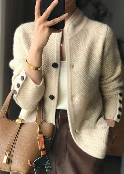 Stylish Brown Stand Collar Slim Fit Button Cashmere Cardigans Spring