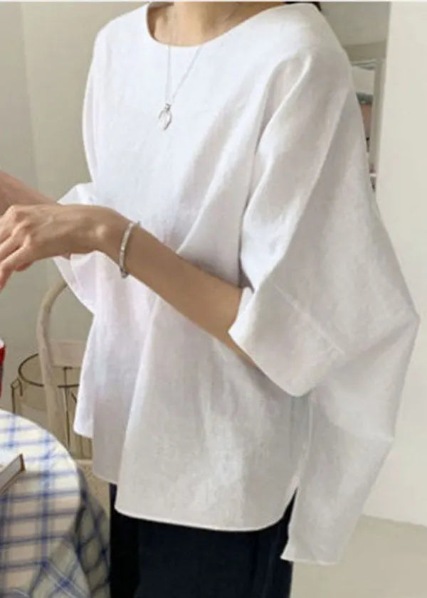 Brown O-neck Oversized Side Open Cotton Tank Half Sleeve