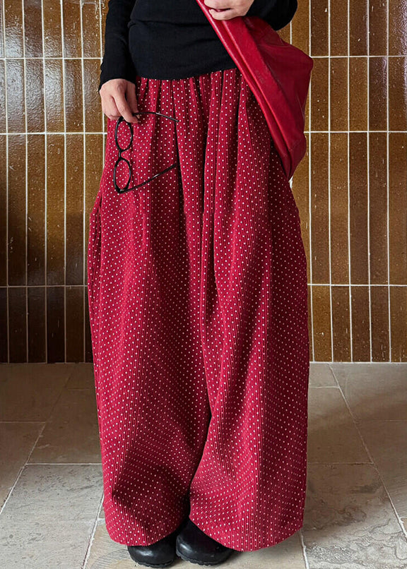 Red Dot Pockets High Waist Corduroy Wide Leg Pants Spring