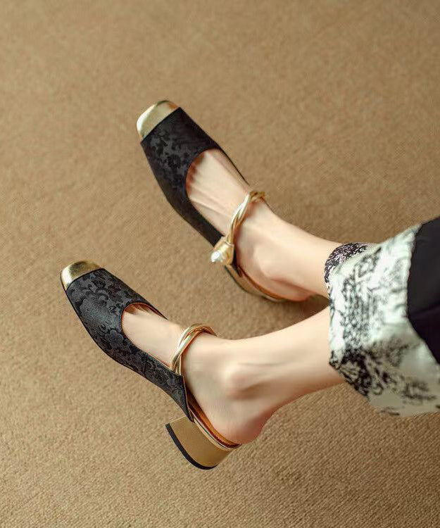 Green Print Chunky Cowhide Leather Slide Sandals