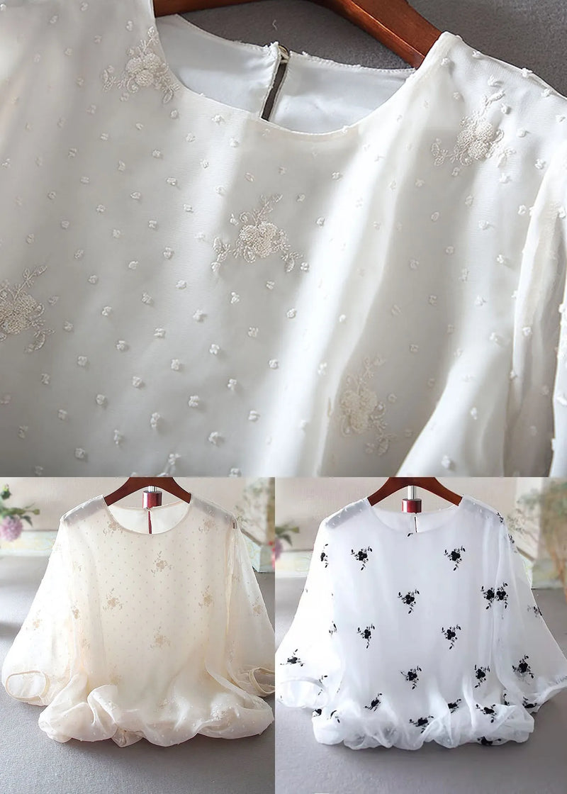 Apricot Embroidered Chiffon Top Spring
