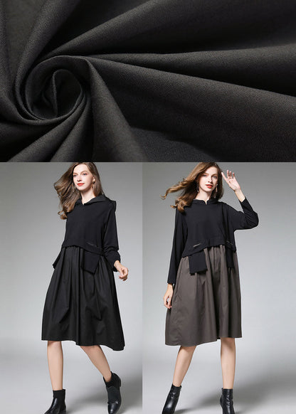 Armygreen Patchwork Hooded Dress Fall