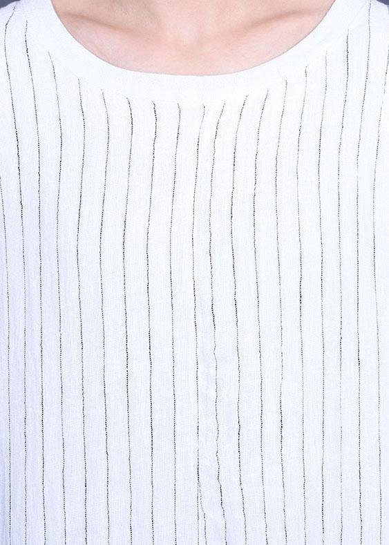 Striped Tie Dye Asymmetrical Design Cotton Linen Summer Dress