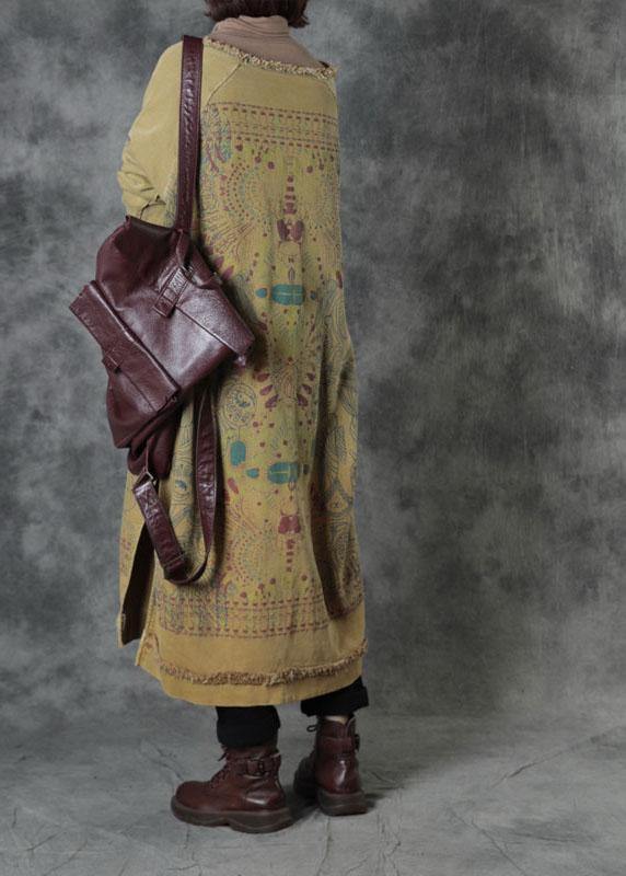 Unique Yellow O-neck Side Open Cotton Fall Dress Street Wear
