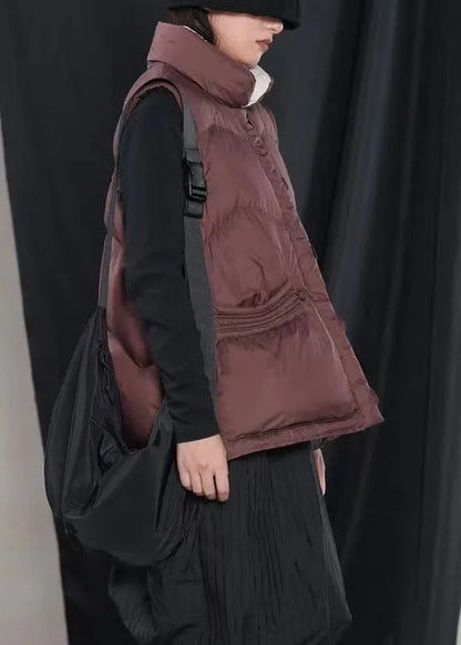 Street Mulberry Peter Pan Collar Pockets Button Winter Sleeveless Down Vest
