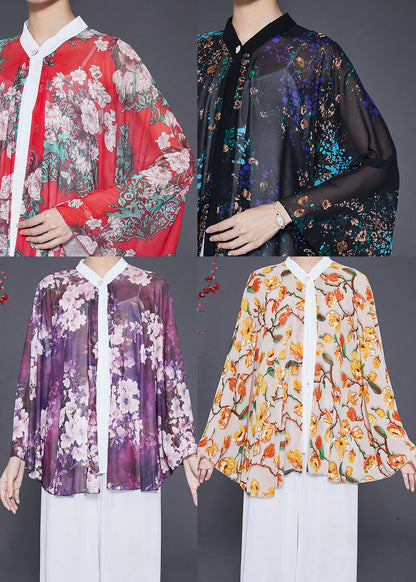 Diy Purple Oversized Print Chiffon Upf 50+ Smock Fall
