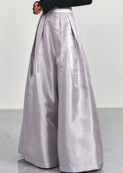 Simple Grey High Waist Cotton Wide Leg Pants Spring
