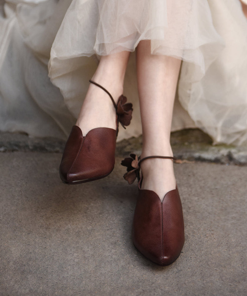 Apricot Cowhide Leather Sandals Splicing Pointed Toe