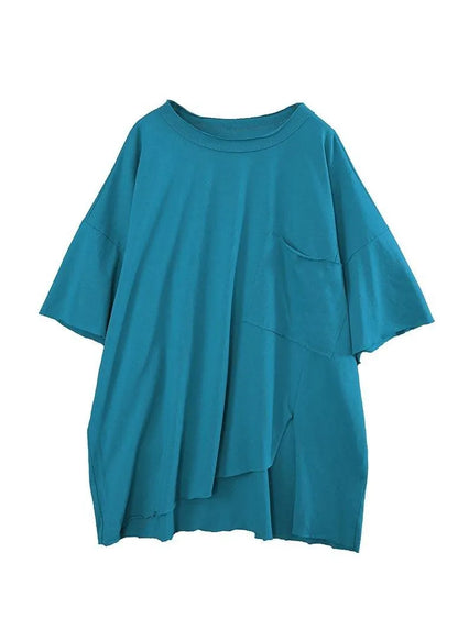 Style Orange O-neck Pockets Cotton Tops Summer