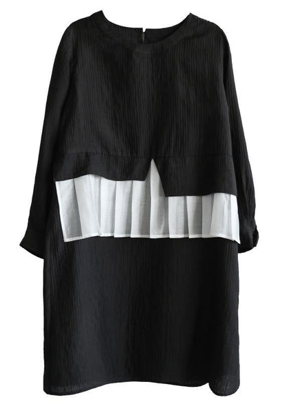 Loose Black O Neck Patchwork Spring Maxi Dress