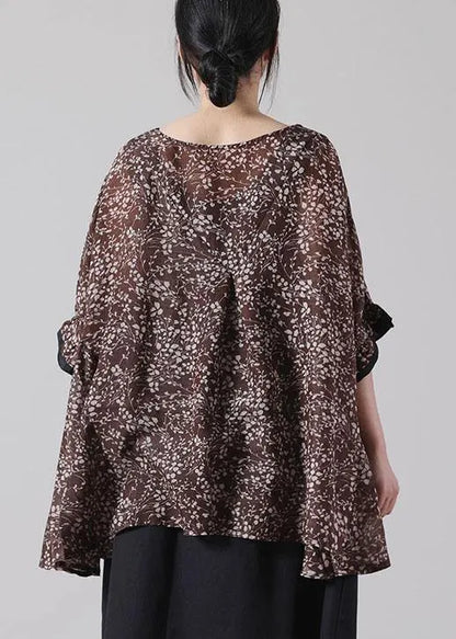 Diy Chocolate Print O-neck Loose Cotton Short Sleeve Summer Top