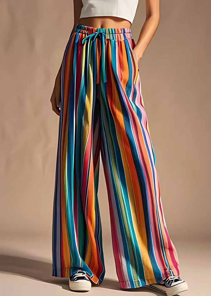 Rainbow Pockets Elastic Waist Cotton Pants Summer