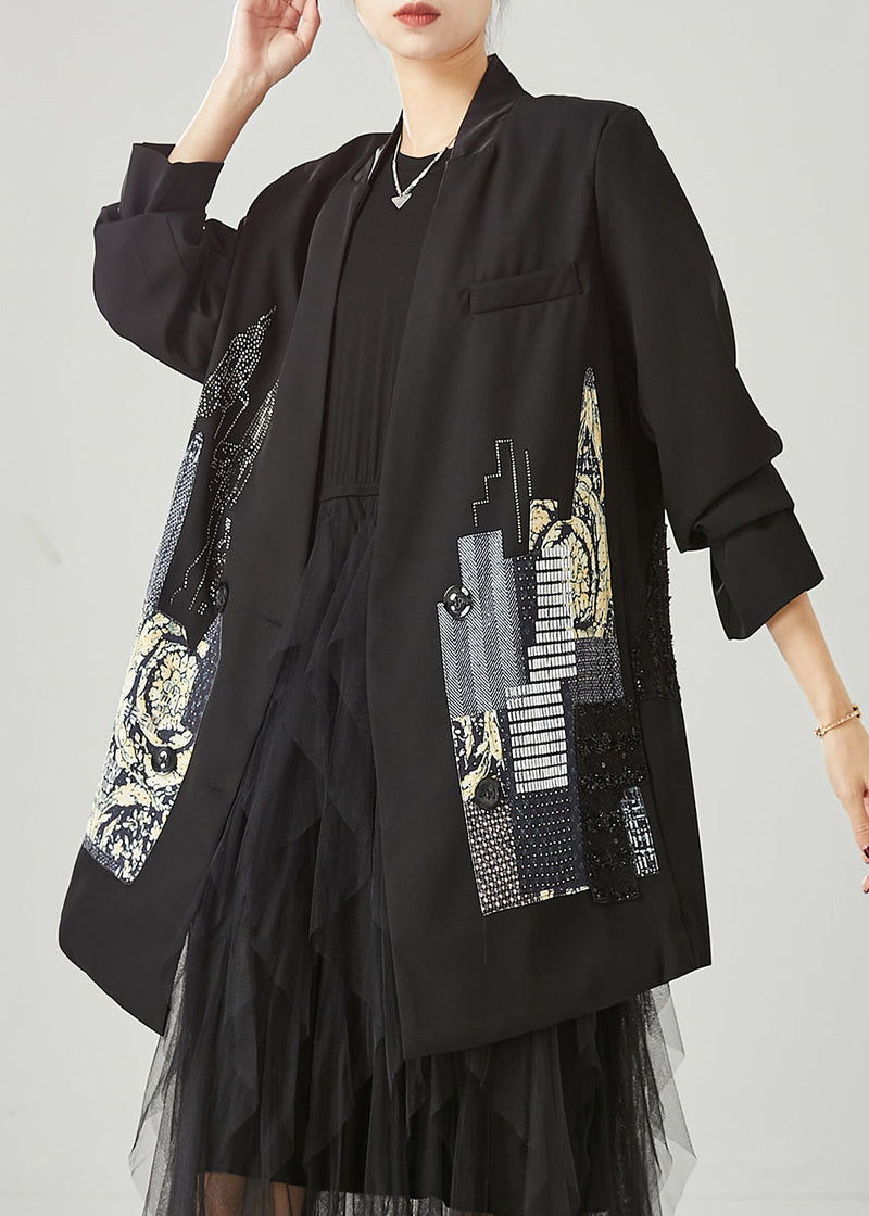 Black Original Design Patchwork Spandex Coats Spring