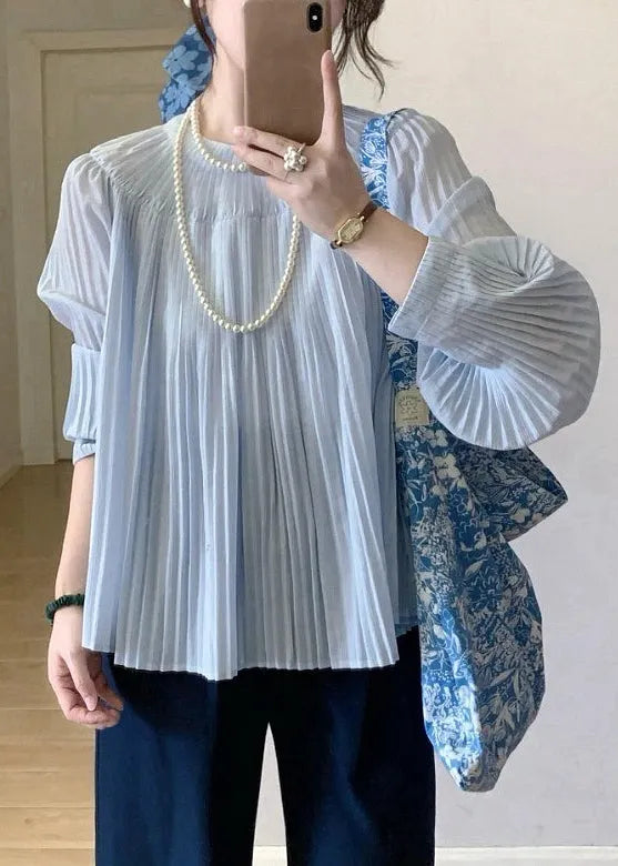 Light Blue Wrinkled Cotton Shirt Fall