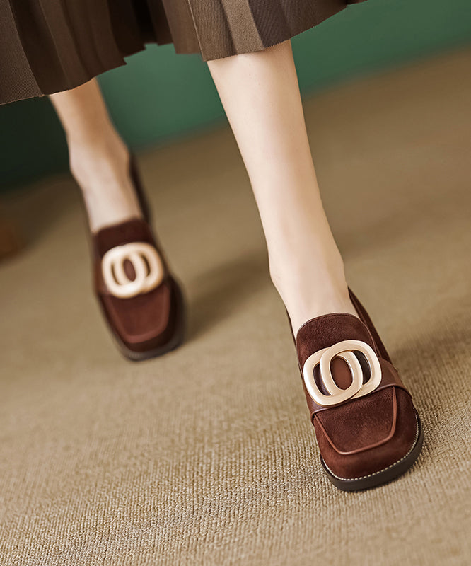 Black Retro Chunky Suede Simple Splicing Metal Buckle