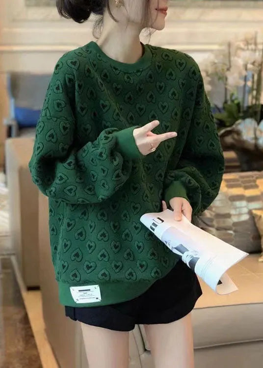 New Green O-neck Print Fall Sweatshirts Top