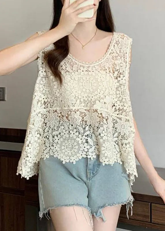 Fine Apricot Hollow Out Lace Vest Summer