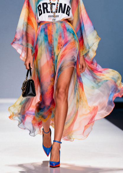 Stylish V Neck Print Patchwork Chiffon Dresses Summer