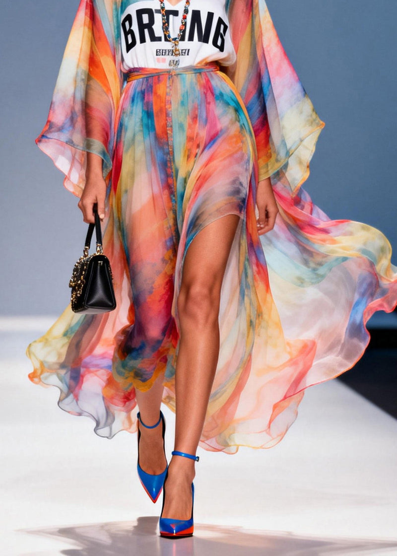 Stylish V Neck Print Patchwork Chiffon Dresses Summer