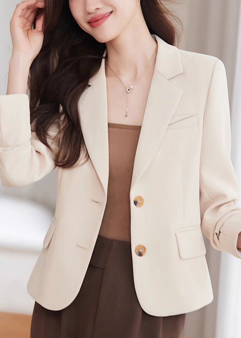 Brown Notched Cotton Short Coats Spring