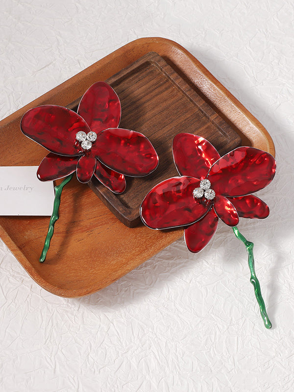 Flower Shape Rhinestone Shiny Earrings Accessories