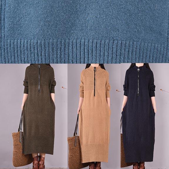 Chocolate Dresses Zippered Pockets Maxi Spring Dress
