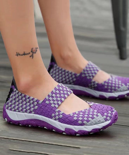 Purple Knit Fabric Handmade Splicing Flat Shoes for Soofairy Shoes-20251