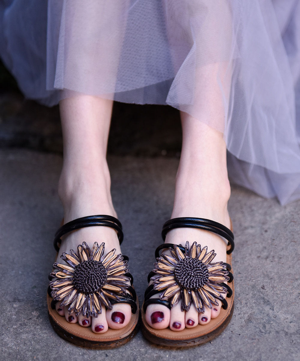 Beige Faux Leather Splicing Slide Sandals