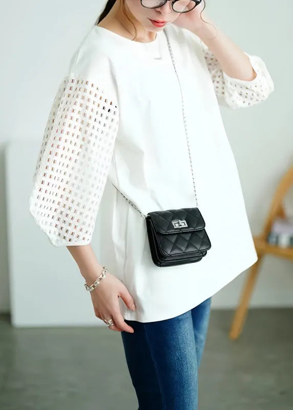 Classy White Oversized Patchwork Hollow Out Cotton Tank Tops Summer