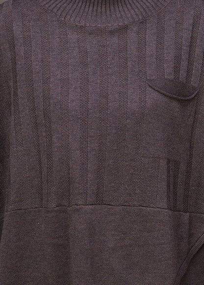 Dark Chocolate Colour Asymmetrical Knit Sweaters and Pants Two Piece Set Fall