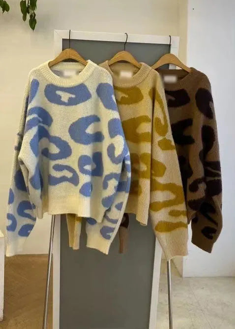 Modern Yellow Loose Nail Bead Sequins Fall Knit Sweaters