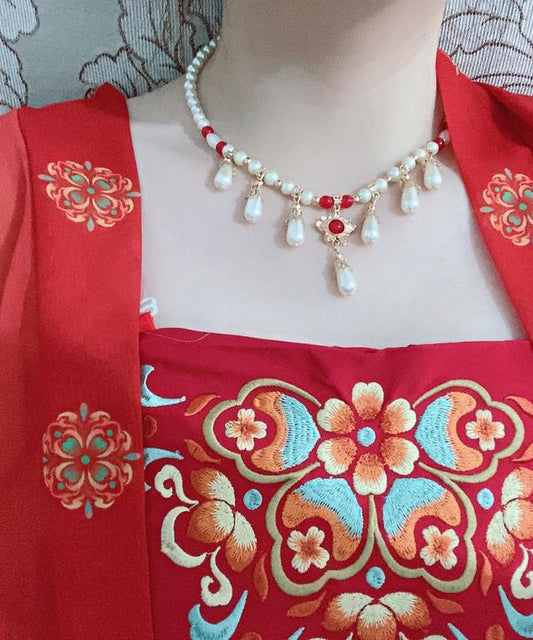 White Red Alloy Pearl Yingluo Choker