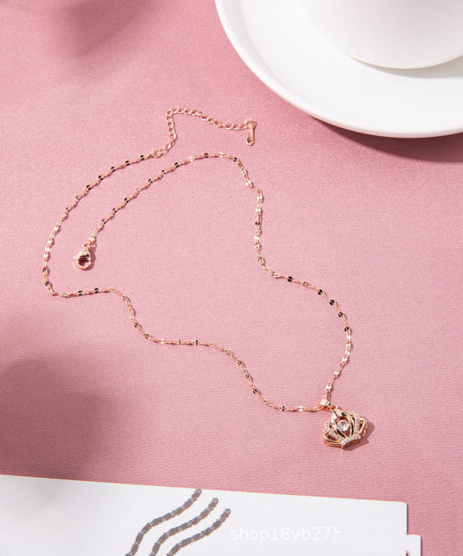 Rose Gold Copper Overgild Zircon 18k Gold Crown Pendant Necklace