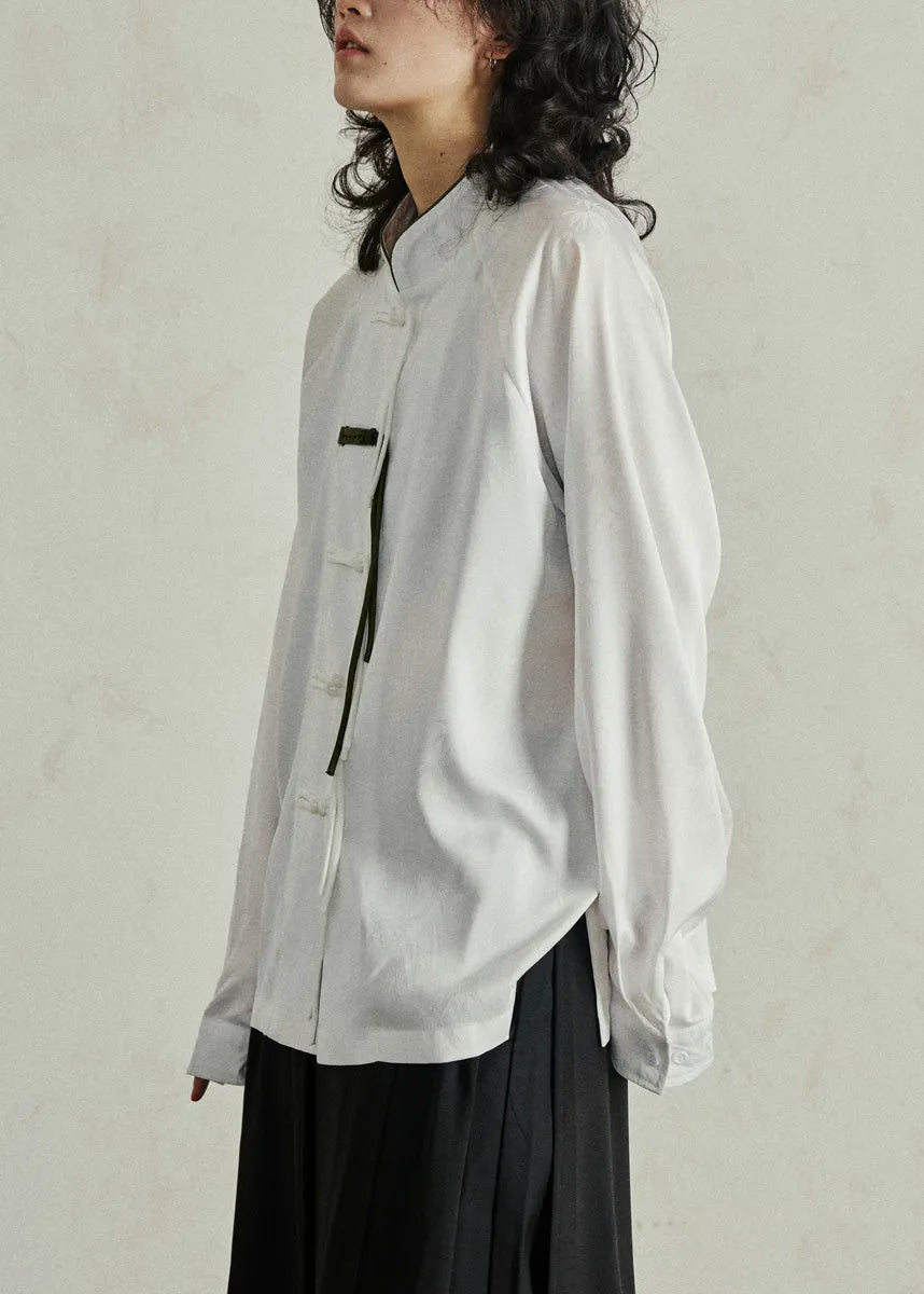 Chinese Style White Patchwork Shirts Fall