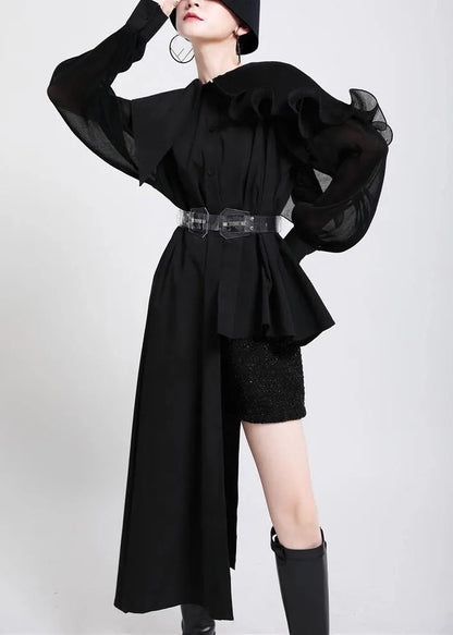 French Black Tie Waist Long Sleeve Chiffon Shirt Tops