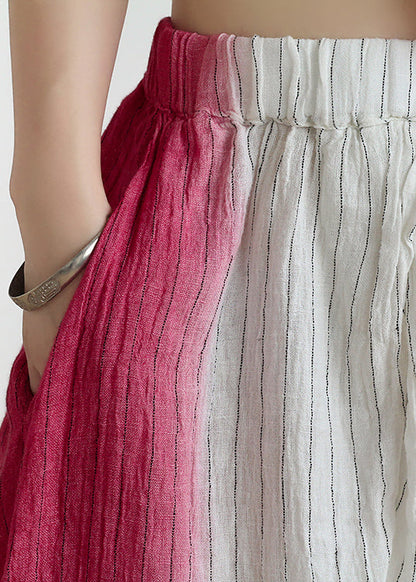French Gradient Color Oversized Striped Linen Harem Pants Fall